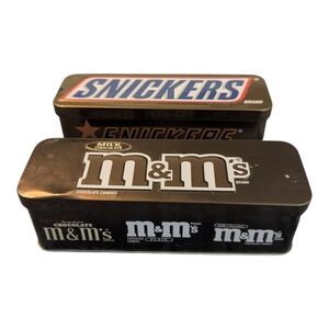 Pair Vintage Mars M&M'S And Snickers Collectible Hinged Metal Tin 6.5"L